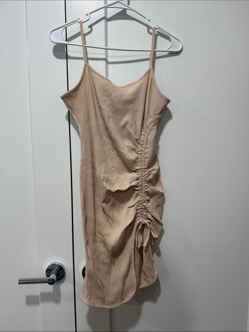SHEIN Neutral Beige Ribbed Tank Dress